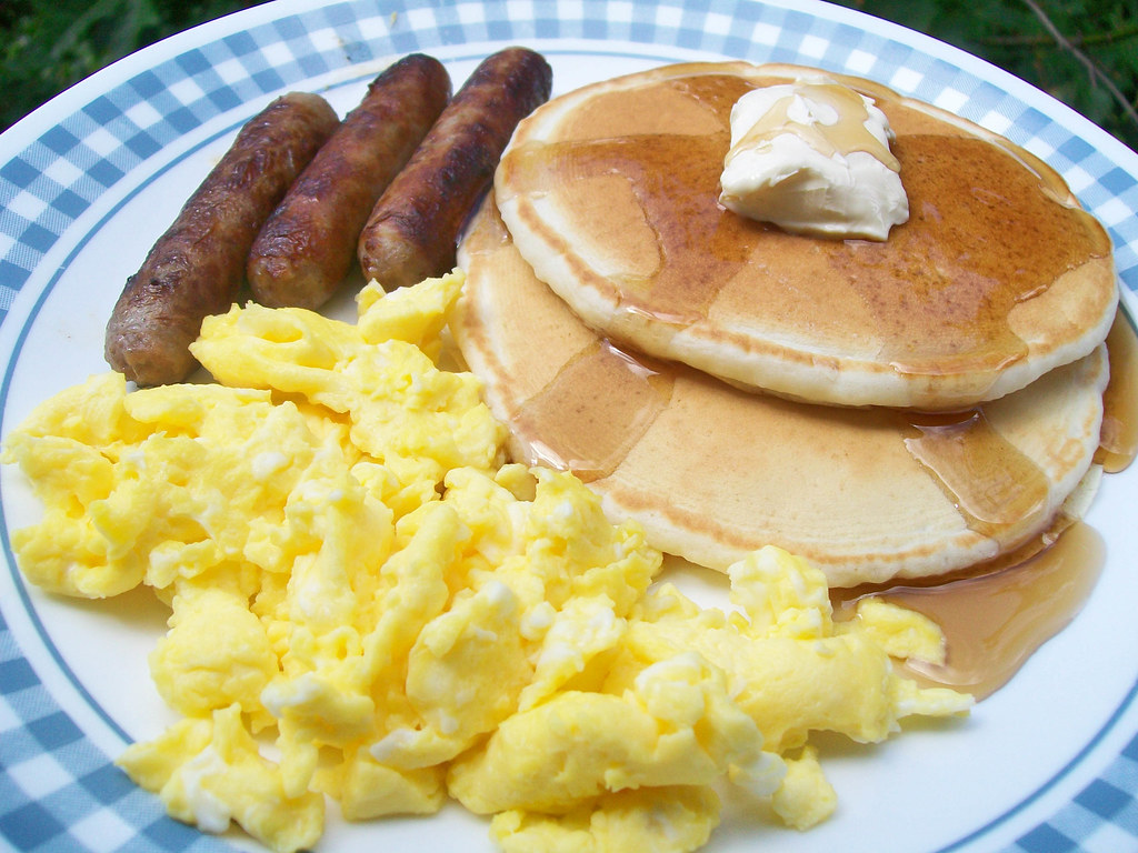 pancakes, sausage, & eggs