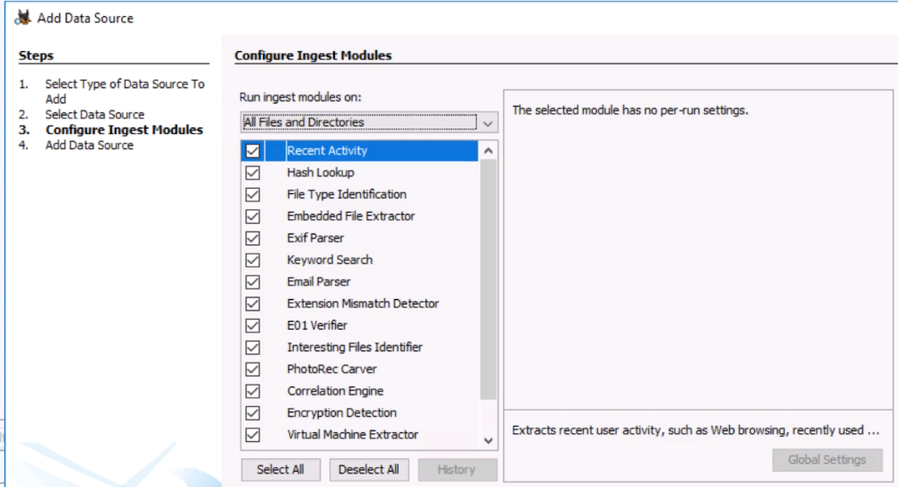 Autopsy Configure Ingest Modules