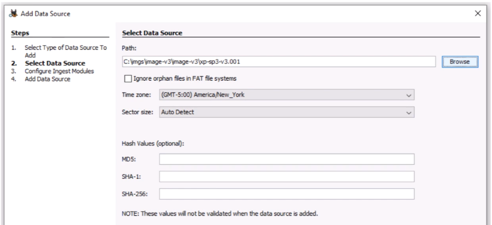 Autopsy adding disk image