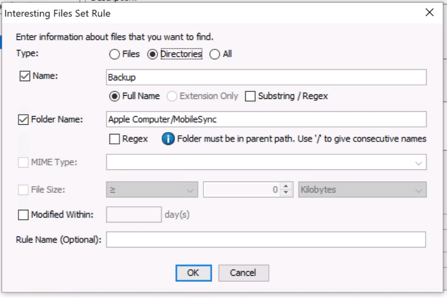 Autopsy Interesting Files Rule Example